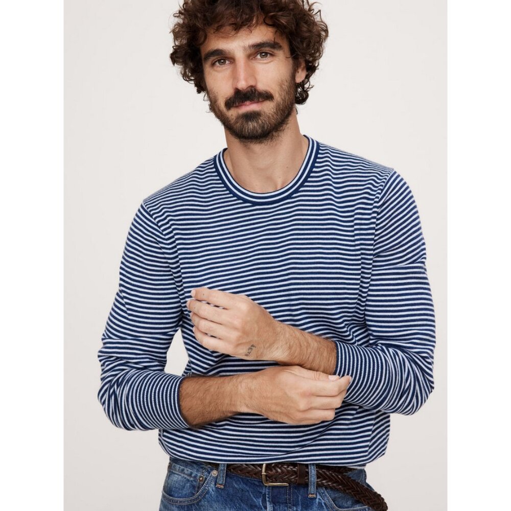 Banana Republic Lrg Blue Stripe Italian Merino Extra Fine Wool Crew-Neck Sweater